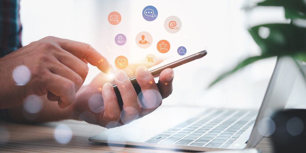 Social,Media,Interactions,On,Mobile,Phone,,Concept,With,Notification,Icons