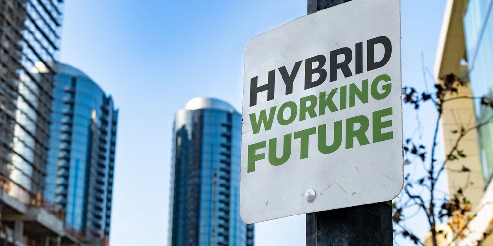 Hybrid,Working,Future,Worn,Sign,In,Downtown,City,Setting